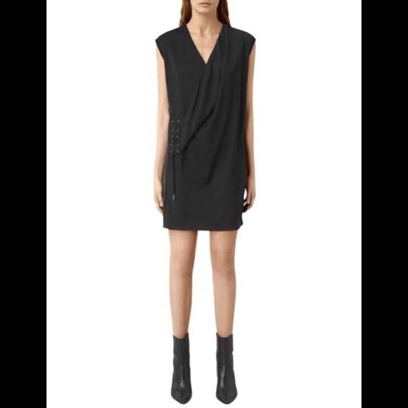 Allsaints Aures side laced slouchy black dress - Picture 1 of 13